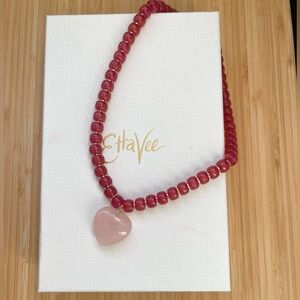 Pink Beaded Necklace with Heart Pendant